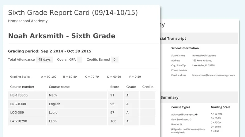 Report card and transcript documents